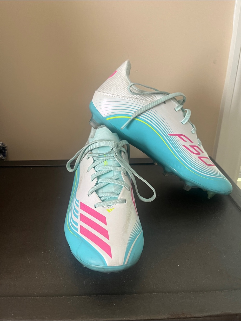 adidas Women's Cleats in White, Aqua & Pink
